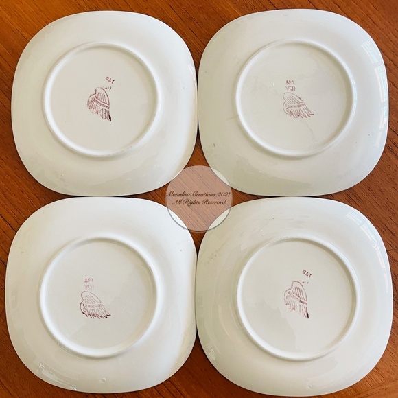 Red Wing USA Lotus Flower Small Plates Set of 4 Vintage 60s Mid Century Modern - Picture 3 of 5